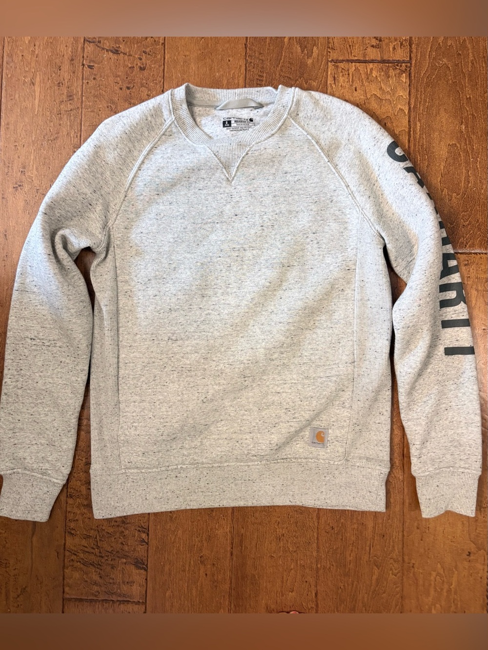 Carhartt Women's Gray Speckled Sleeve Logo Crewneck Sweatshirt Size Small S 4-6